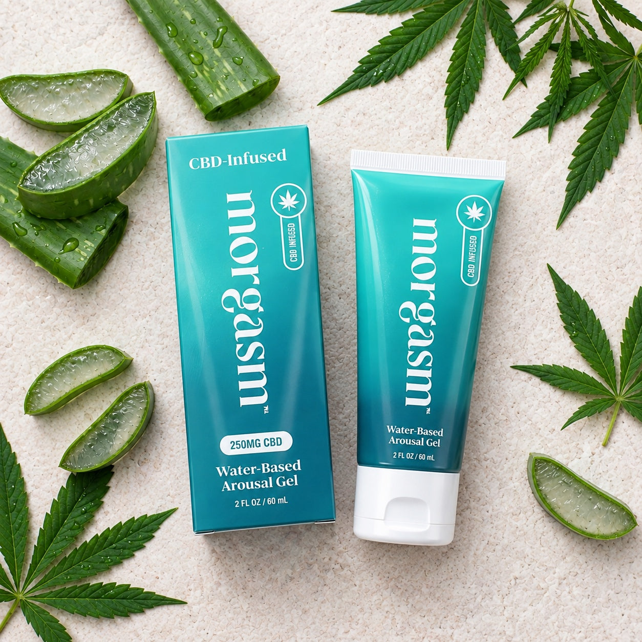 CBD-Infused carton and tube with aloe and hemp leaves