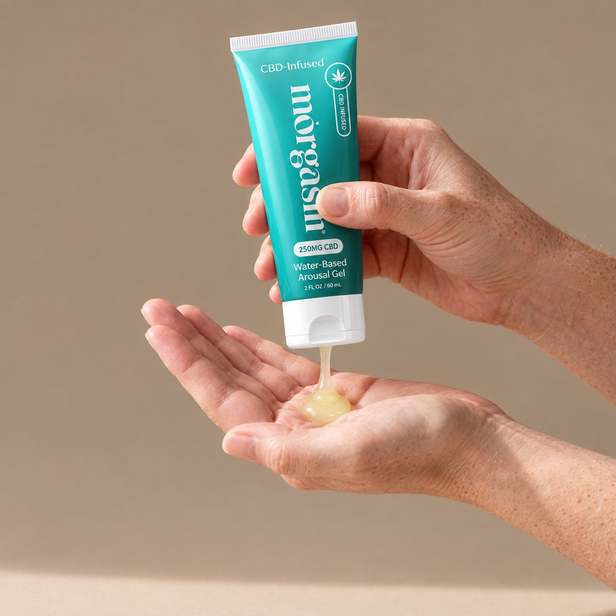 Gel dispensed into a hand
