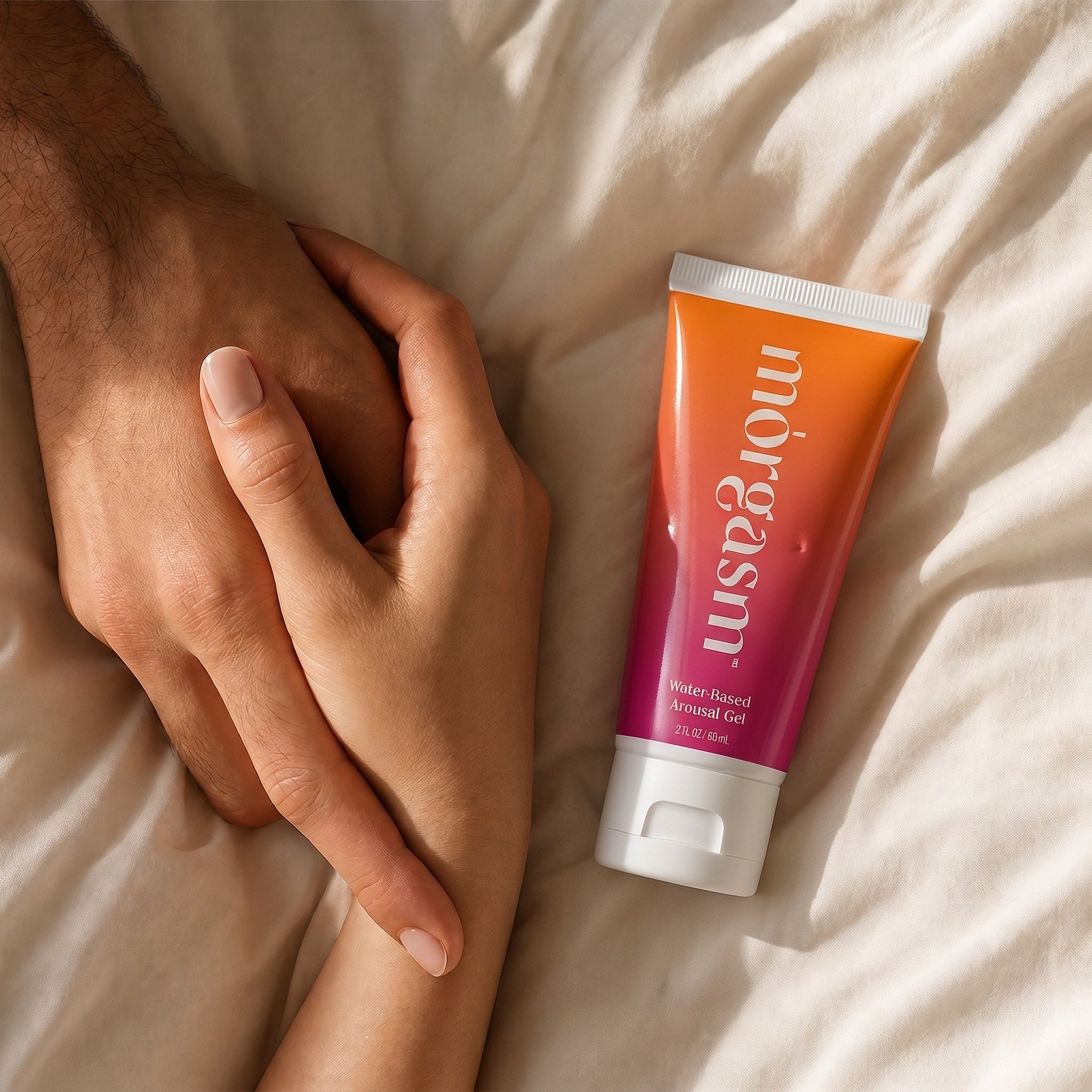 Couple's hands beside the tube