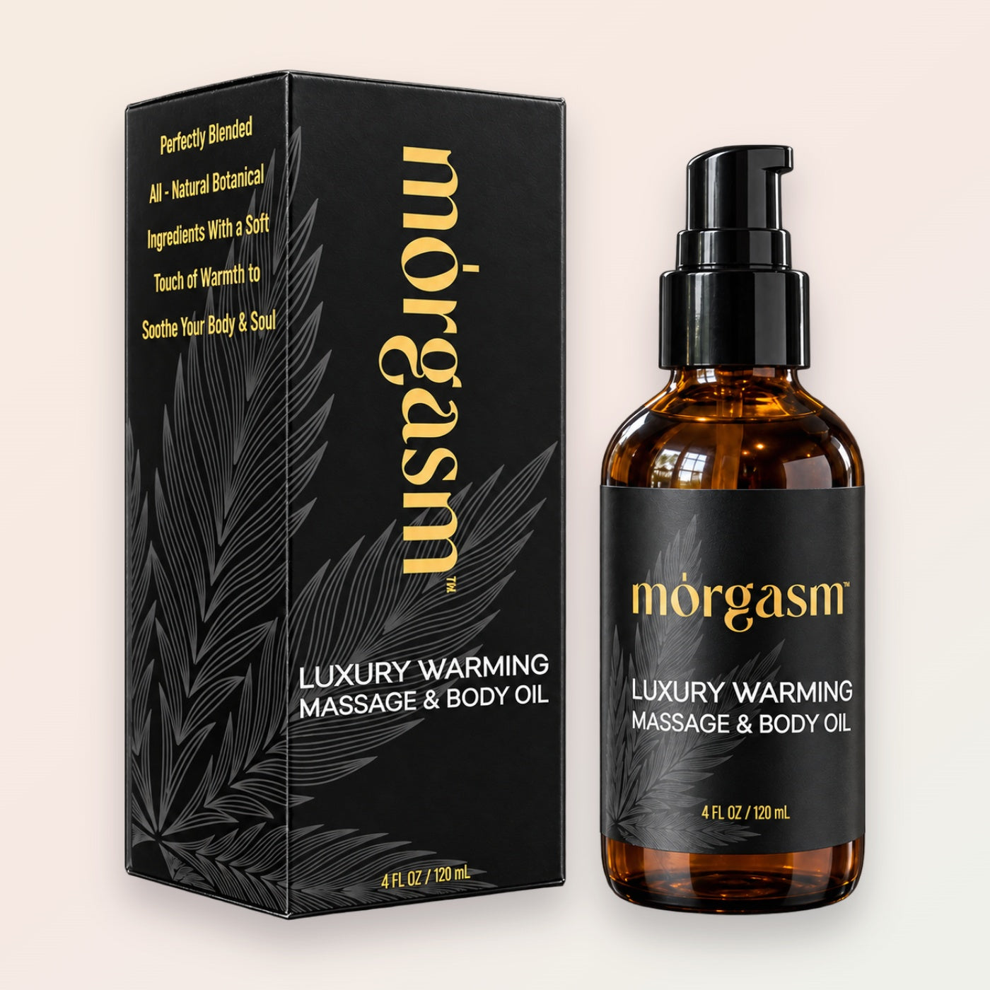 Warming massage and body oil bottle with carton