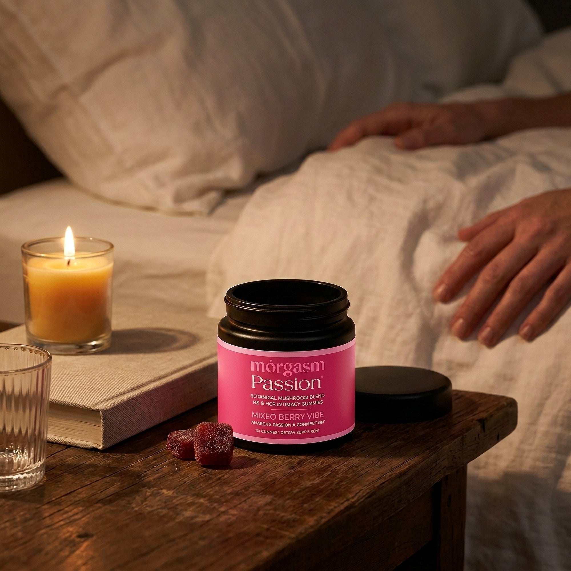 Jar on a bedside table by candlelight